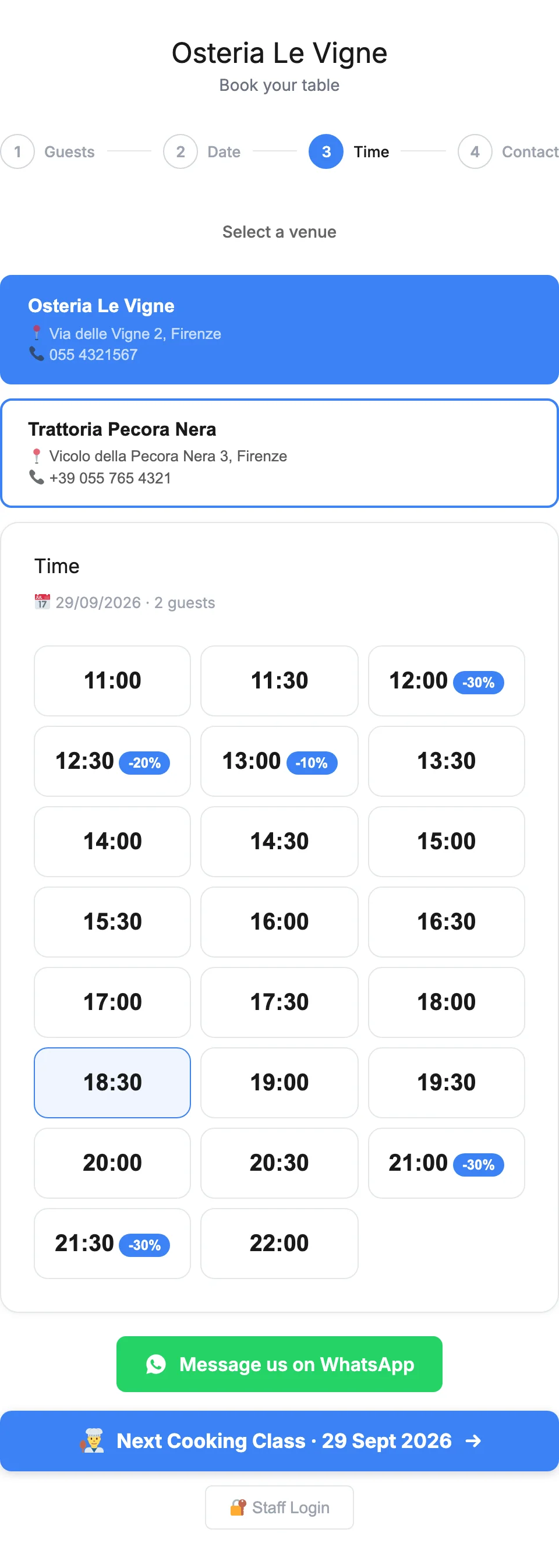 mee-table restaurant reservation software: discounted time slots during quieter hours