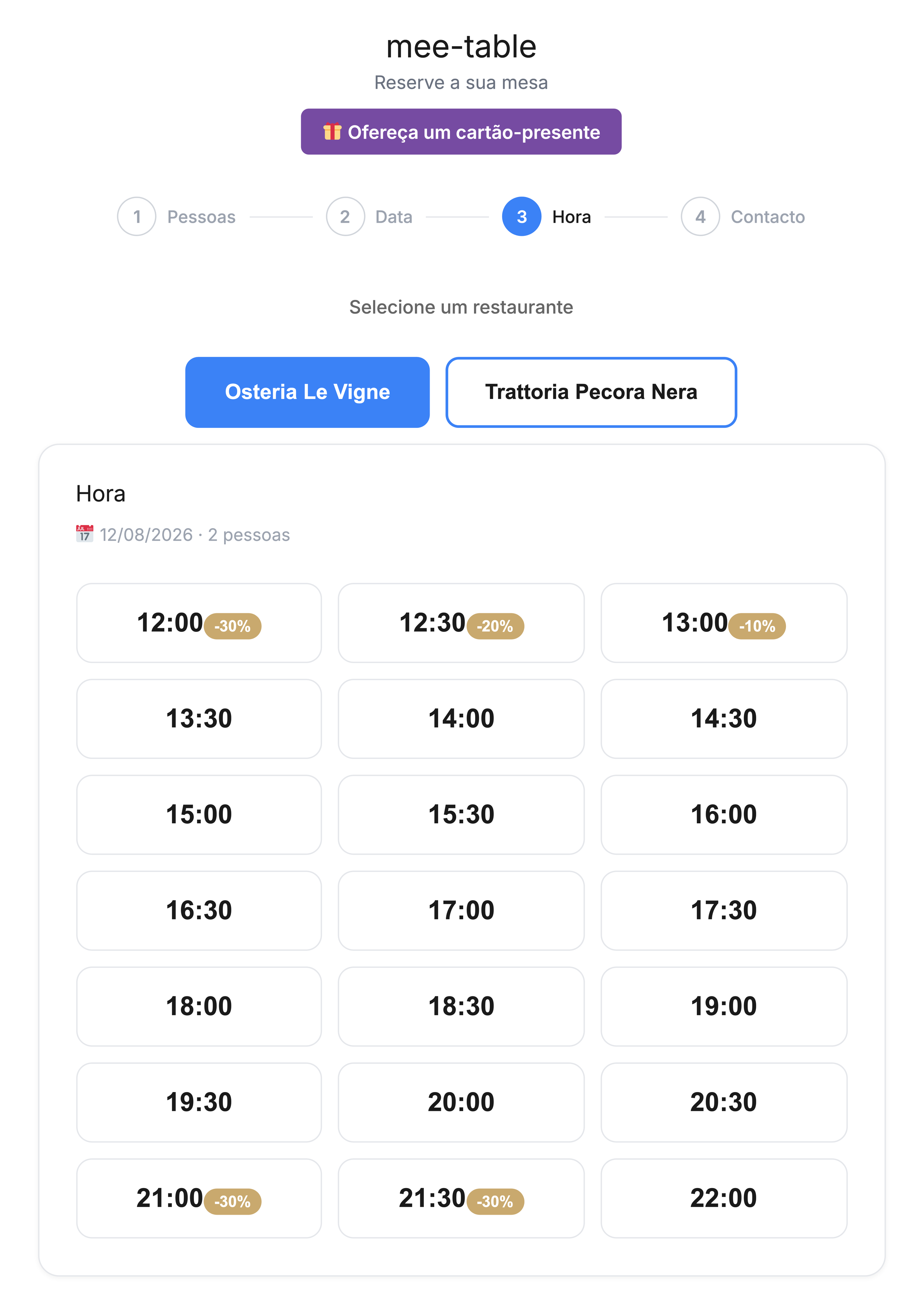 Reservas simples, ofertas visíveis na hora certa.