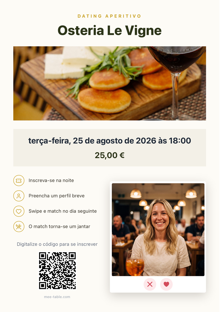 O folheto do Dating Aperitivo, pronto a imprimir